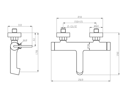 Смеситель для ванны BelBagno Acqua ACQUA-VASM-NERO Черный матовый