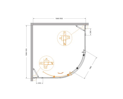 Душевой уголок Cezares Molveno R-11 110х110 MOLVENO-R-11-90+20-C-Cr-IV профиль Хром стекло прозрачное