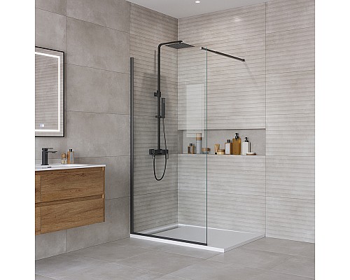 Душевая перегородка BelBagno Kraft 90 KRAFT-L-1-90-C-NERO профиль Черный матовый стекло прозрачное