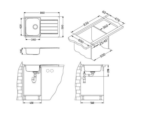 Кухонная мойка Alveus Line 20 SAT-90 86x50 1065560