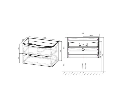База под раковину Vincea Paola 1000 подвесная 2 выкатных ящика Soft close Beton