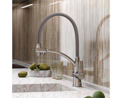 Смеситель для кухни SANCOS Eri SC4001BN с подключением фильтра, браш никель