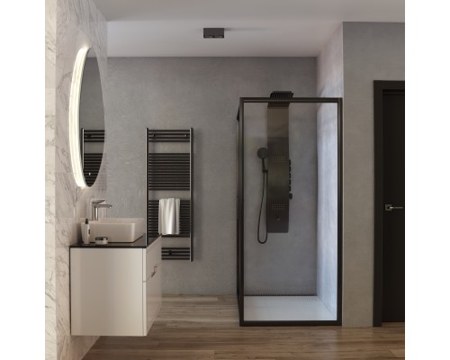 Душевая боковая стенка напольная Taliente 90x195см, прозр.стекло 6мм, черный профиль