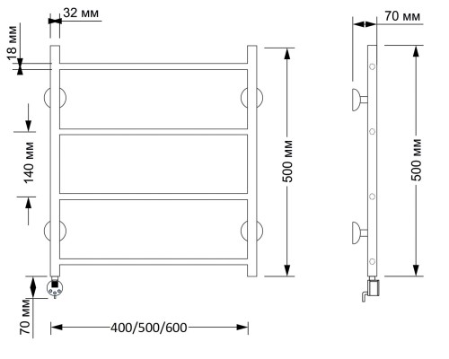 Полотенцесушитель латунный Secado Триада 1 40х50, электрический R, бронза