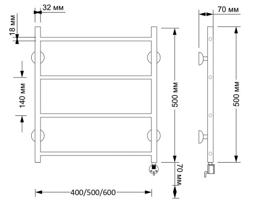 Полотенцесушитель латунный Secado Триада 1 40х50, электрический R, бронза