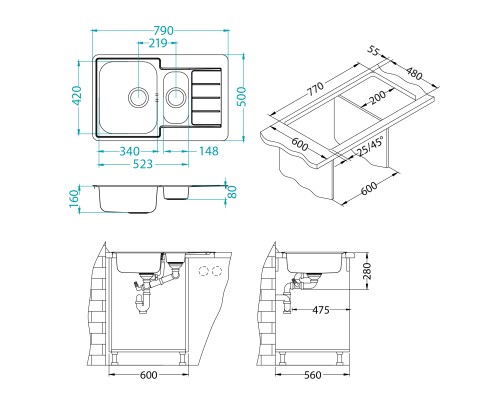 Кухонная мойка Alveus Line 70 SAT-90 790x500 1065684