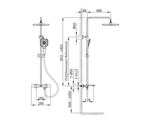 Душевая стойка Vincea Next VSFS-1N1TBG термостатическая, брашированное золото