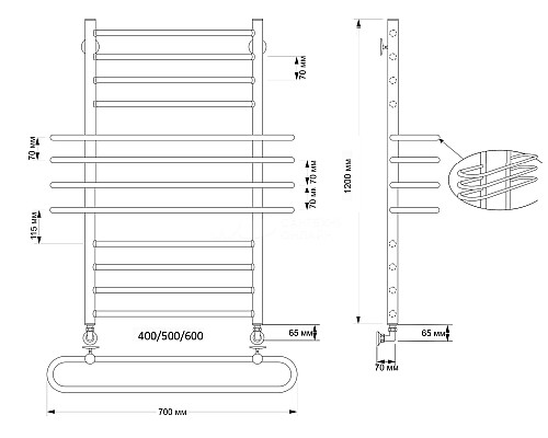 Полотенцесушитель латунный Secado Палермо 50х120, водяной, бронза