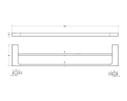Полотенцедержатель Cezares Slider SLIDER-THD-60-NOP двойной Черный матовый