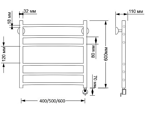 Полотенцесушитель латунный Secado Триада 3 50х60, электрический R, бронза