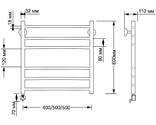 Полотенцесушитель латунный Secado Триада 3 50х60, электрический R, бронза