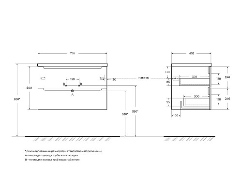 База под раковину BelBagno ETNA-800-2C-SO-BL-P
