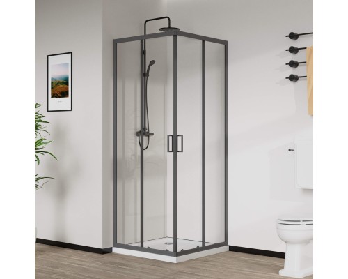 Душевой уголок Vincea City VSS-5CT8010CLGM, 100x80, вороненая сталь, стекло прозрачное