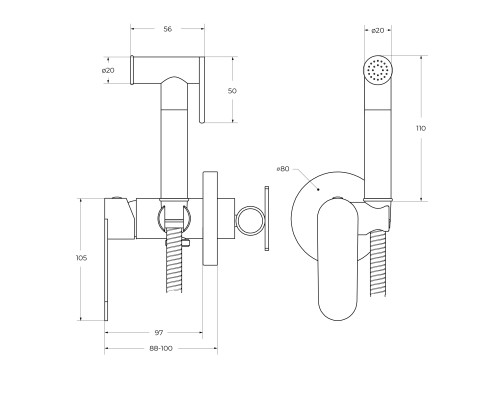 Гигиенический душ со смесителем Cezares Stylus STYLUS-DIF-01 Хром