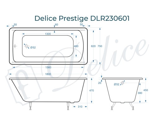 Ванна чугунная Delice Prestige 180х75