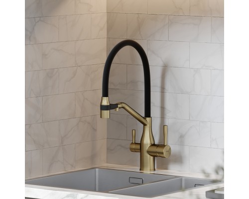 Смеситель для кухни SANCOS Orta SC4008BG с подключением фильтра для воды, браш золото