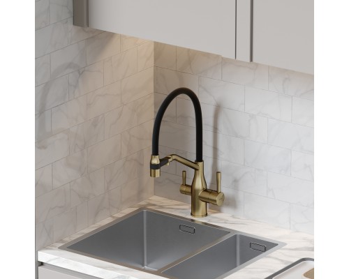 Смеситель для кухни SANCOS Orta SC4008BG с подключением фильтра для воды, браш золото