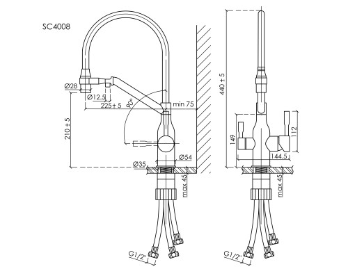 Смеситель для кухни SANCOS Orta SC4008BG с подключением фильтра для воды, браш золото