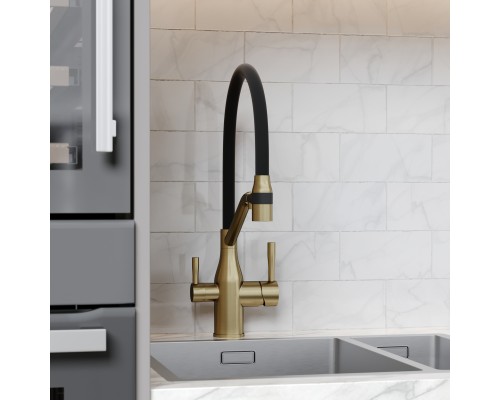 Смеситель для кухни SANCOS Orta SC4008BG с подключением фильтра для воды, браш золото