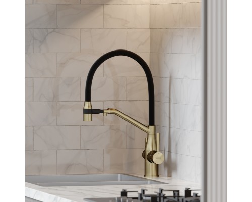 Смеситель для кухни SANCOS Orta SC4008BG с подключением фильтра для воды, браш золото