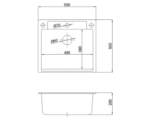 Кухонная мойка прямоугольная 550х500 Reflexion Cubi RX1555CL, уголь