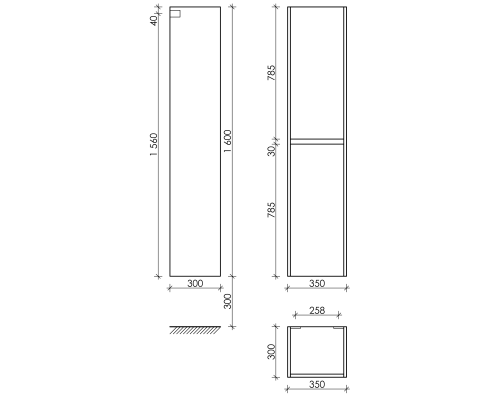 Шкаф-пенал SANCOS Libra подвесной белый глянец, 350х300х1600 мм