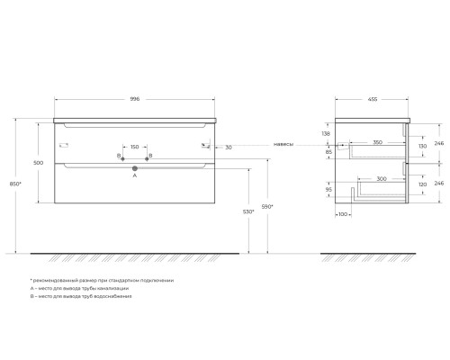 База под раковину BelBagno ETNA-1000-2C-SO-RN-P