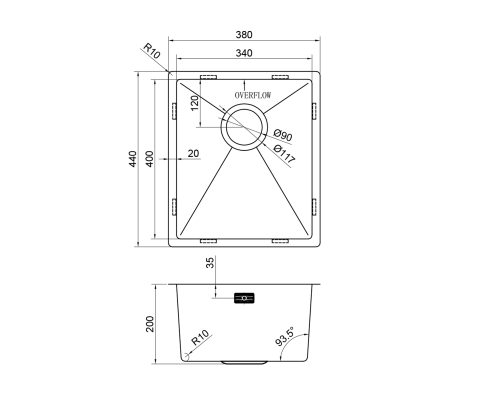 Кухонная мойка Reflexion Como RX2038SS полированная сталь