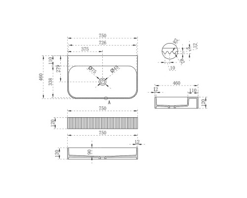 Раковина из искусственного камня Vincea VWB-6SG75MW 750x460x120 подвесная белый матовый