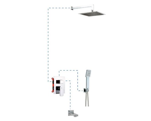 Душевая система AQG EC316, с изливом, с верхним душем и кронштейном, хром