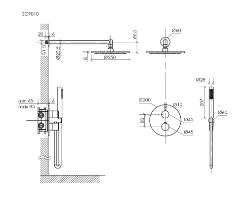 Душевой комплект с термостатом SANCOS Etna вороненая сталь SC9010GG