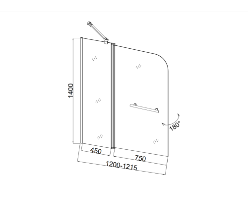 Душевая шторка на ванну Taliente 120x140см, распашная, прозр.стекло 6мм, черный профиль