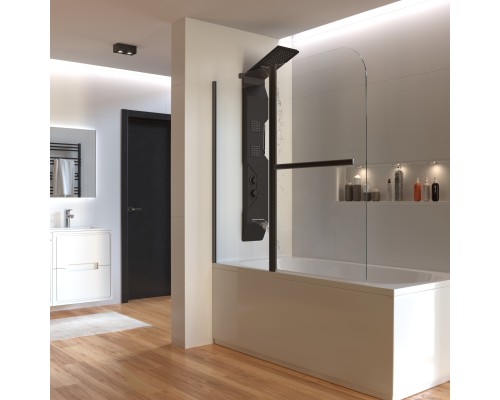 Душевая шторка на ванну Taliente 120x140см, распашная, прозр.стекло 6мм, черный профиль