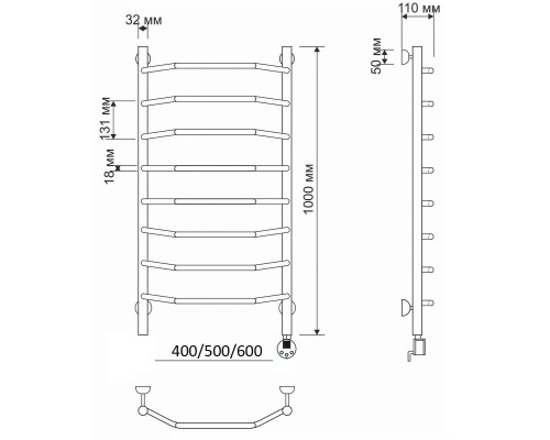 Полотенцесушитель латунный Secado Агата 1 50х100, электрический R, бронза
