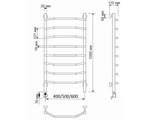 Полотенцесушитель латунный Secado Агата 1 50х100, электрический R, бронза