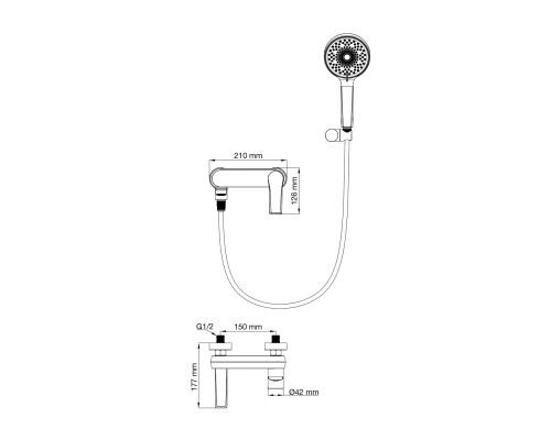 Смеситель для ванны с душем Wonzon&Woghand, Брашированное золото