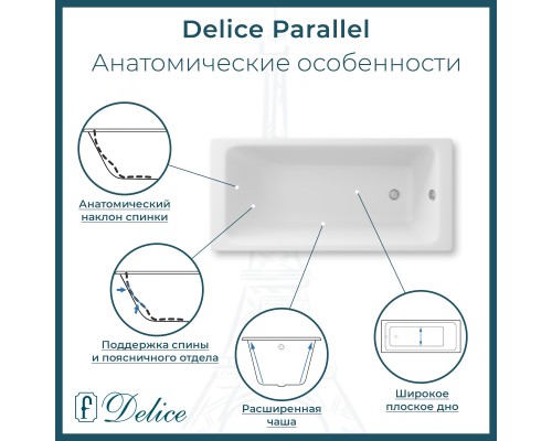Ванна чугунная Delice Parallel 170х70 с антискользящим покрытием