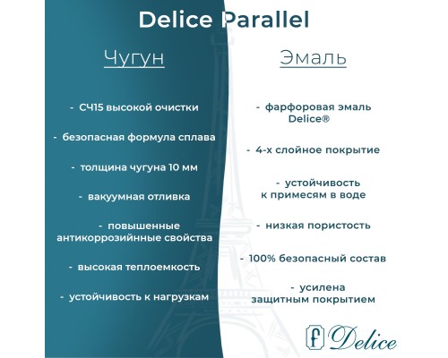 Ванна чугунная Delice Parallel 170х70 с антискользящим покрытием