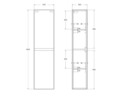 Шкаф пенал Cezares Molveno 40 MOLVENO-1600-2A-SC-BG подвесной Bianco Ghiaccio