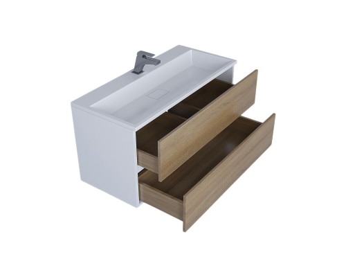 Тумба под раковину 100 см, Uperwood Barsa, белая/дуб сонома