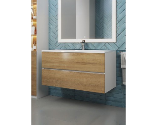 Тумба под раковину 100 см, Uperwood Barsa, белая/дуб сонома