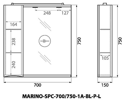 Зеркало со шкафом BelBagno MARINO-SPC-700/750-1A-BL-P-L 70 с подсветкой Bianco Lucido Зеркало со шкафом BelBagno MARINO-SPC-700/750-1A-BL-P-L 70 с подсветкой Bianco Lucido