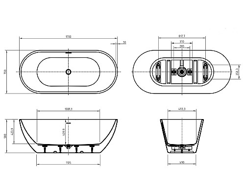 Акриловая ванна BelBagno Uno 170x75 BB701-1700-750-K без гидромассажа