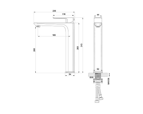 Смеситель для раковины высокий Wonzon&Woghand, Темный графит