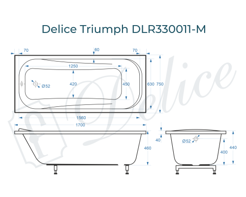 Ванна из литьевого мрамора Delice Triumph 170х75 матовая