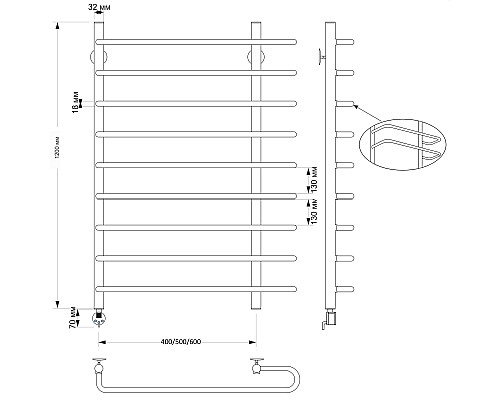 Полотенцесушитель латунный Secado Венеция 2 60х120, электрический L, бронза