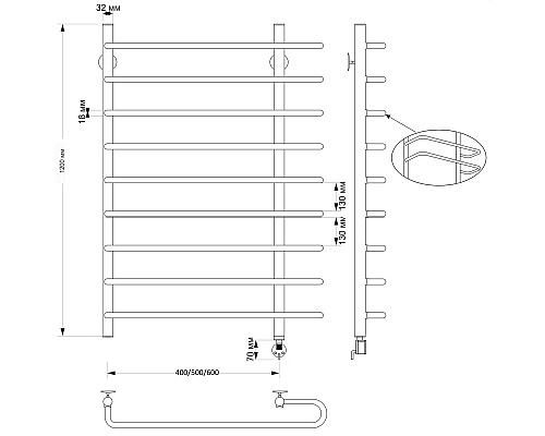 Полотенцесушитель латунный Secado Венеция 2 60х120, электрический L, бронза