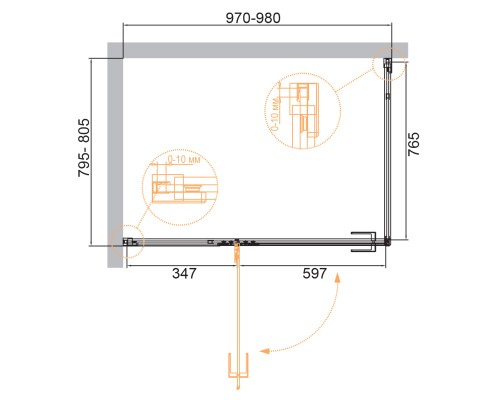 Душевой уголок Cezares Bellagio 100x80 BELLAGIO-AH-1-100/80-C-BORO Золото