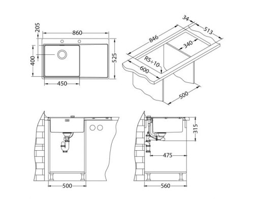 Кухонная мойка Alveus Pure 50R Kmb 1103653 нержавеющая сталь в комплекте с сифоном