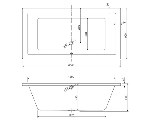 Акриловая ванна Cezares Plane 200x90 PLANE-200-90-49-W37 без гидромассажа